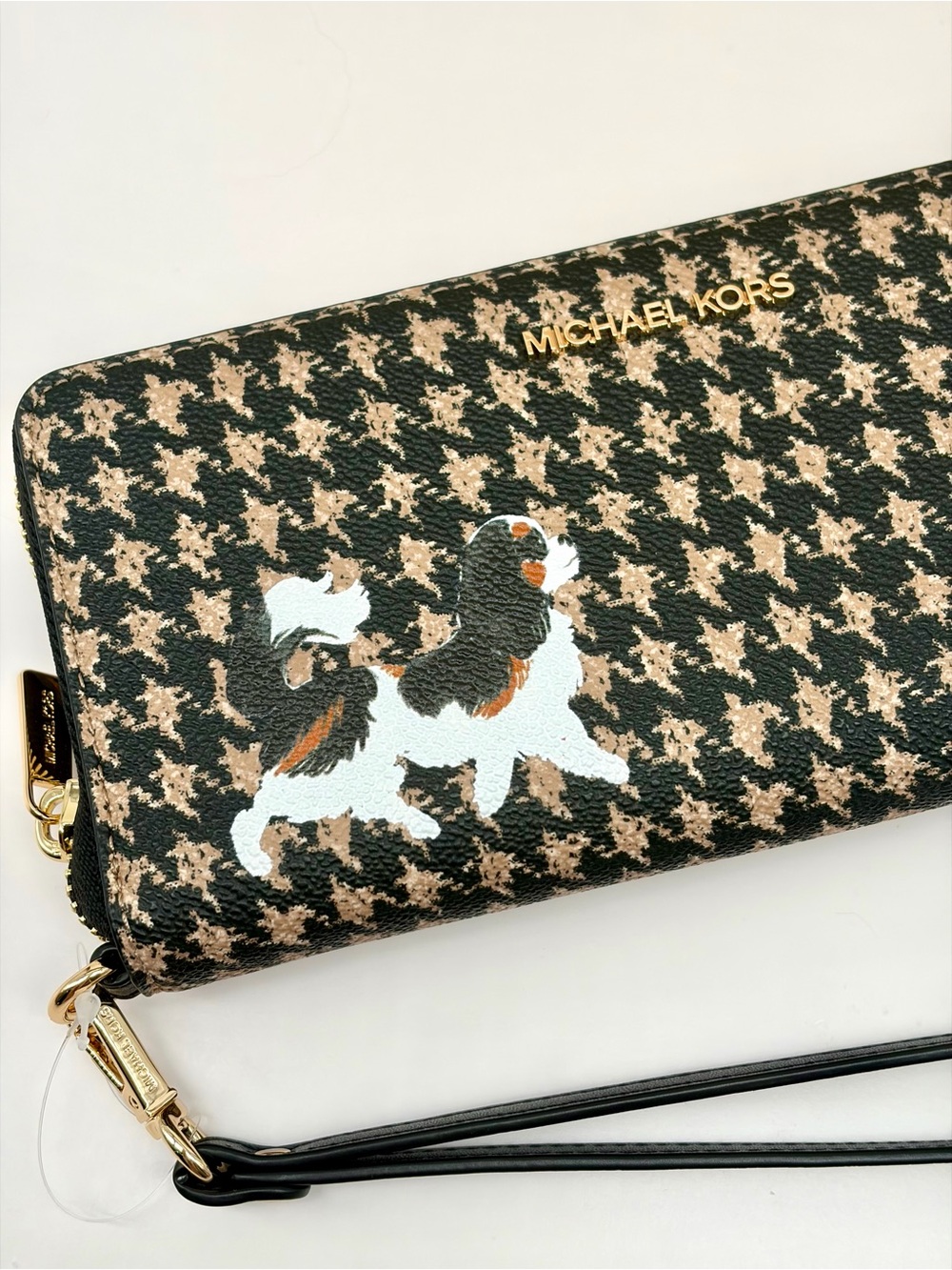 Michael Kors Black & Beige Houndstooth Continental Wallet with Dog Appliqué - Picture 10 of 14